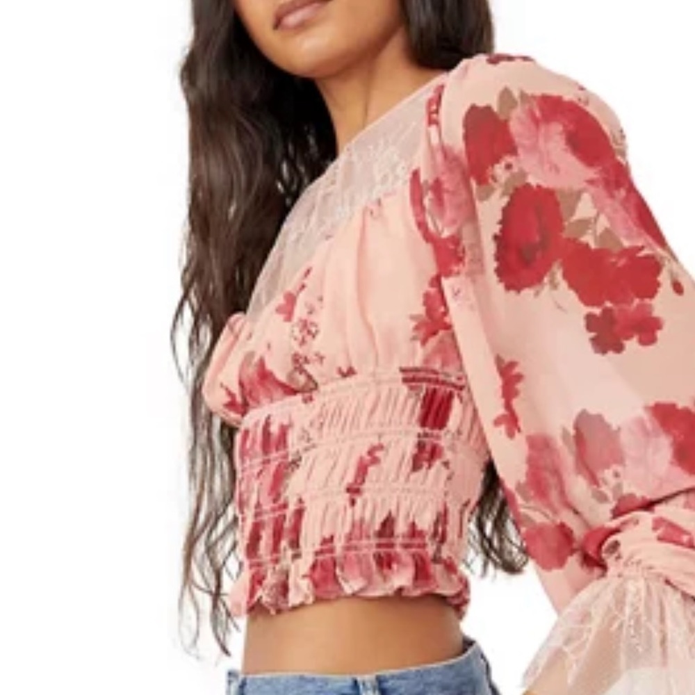 NWT Free People Daphne Floral lace long sleeve blouse feminine croquette boho - Picture 4 of 11
